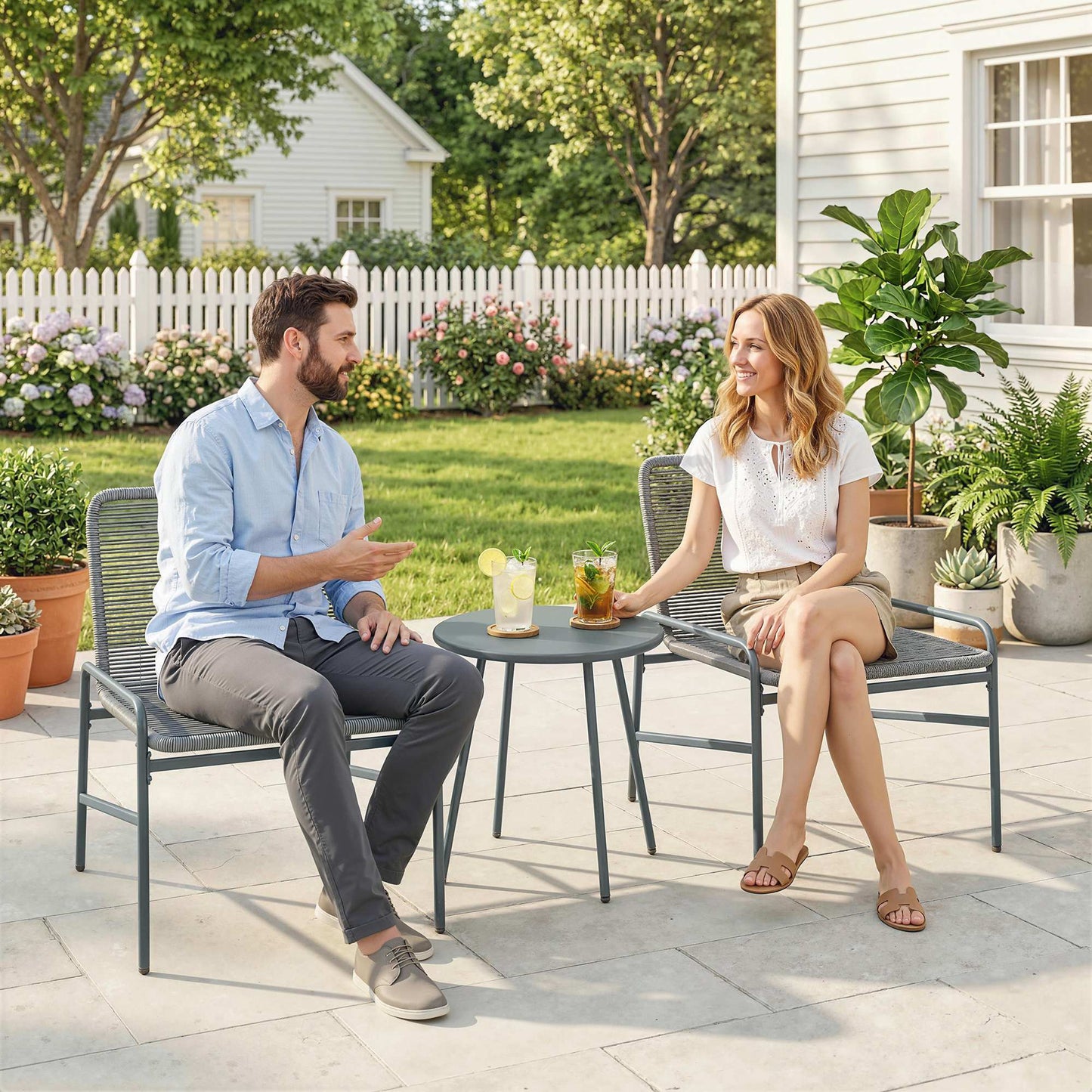 3 Piece Rattan Bistro Set, Outdoor Garden Furniture Set
