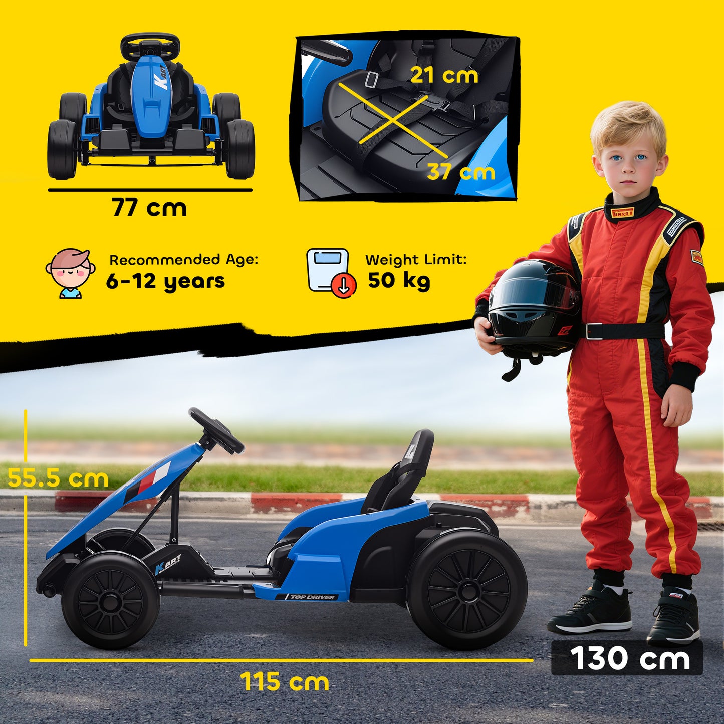 24V Electric Go Kart, Drift Kart with Adjustable Seat, Slow Start