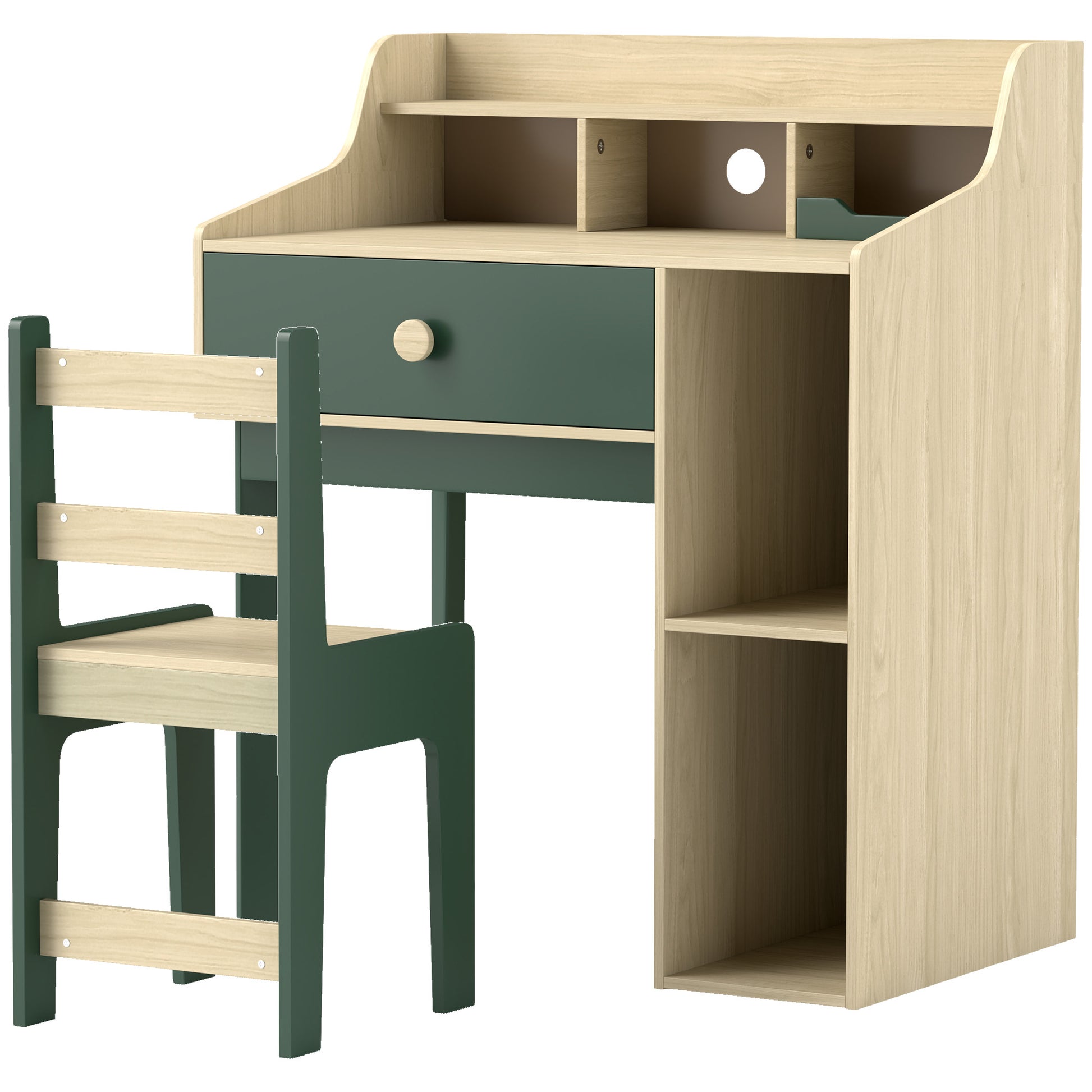 Kids Desk and Chair Set with Storage Shelves and Drawer