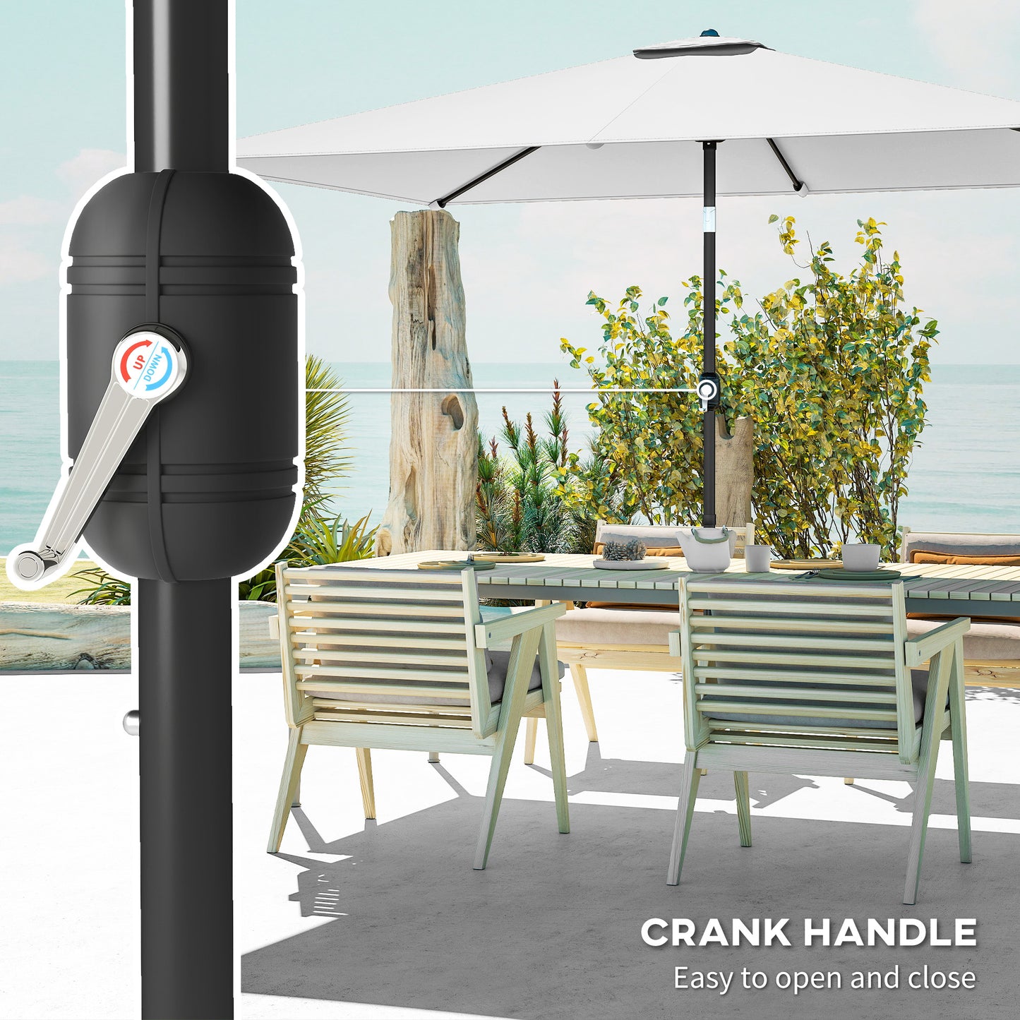 Garden Parasol, Parasol Umbrella with Crank Handle, Tilt Function