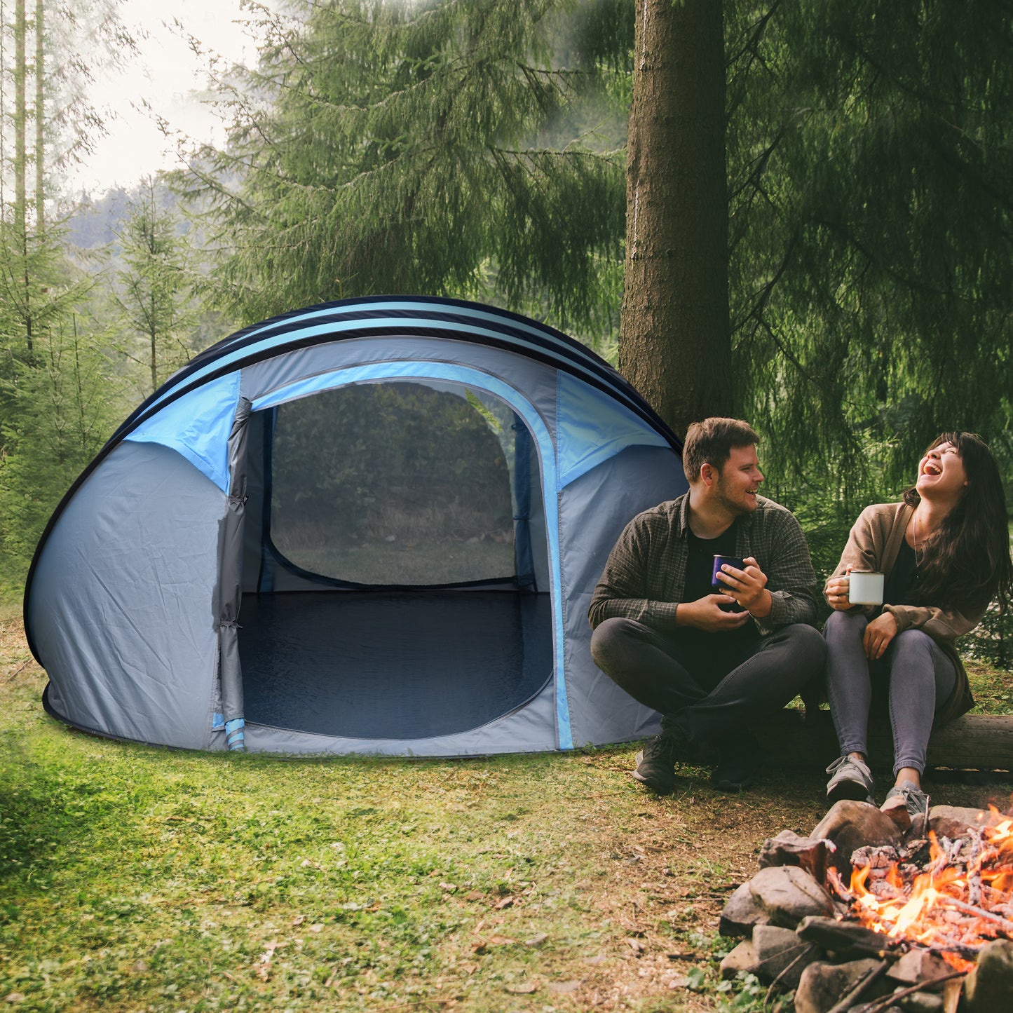 4 Person Pop-up Camping Tent Family Tent with Ground Sheet