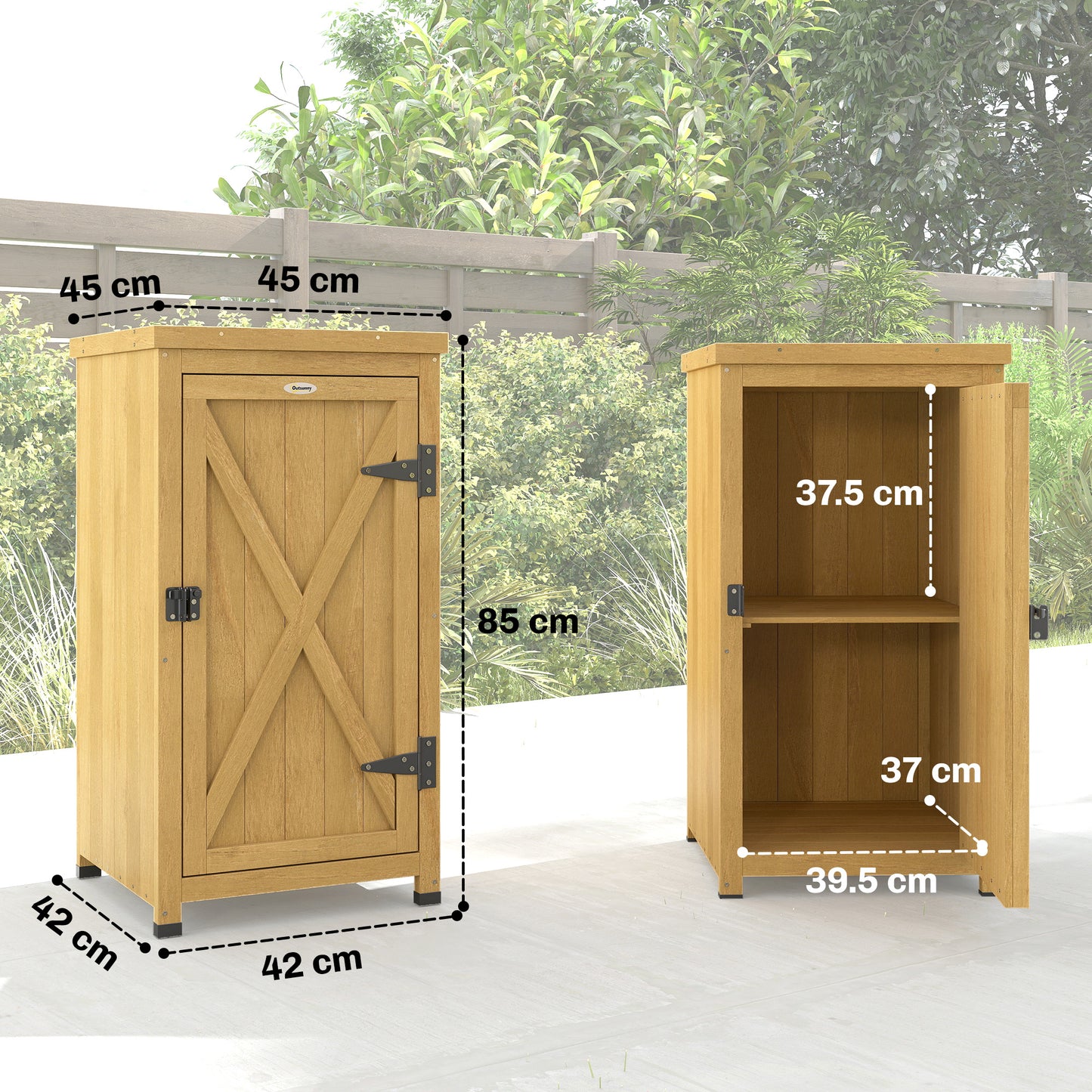 Wooden Garden Shed, Garden Tool Storage Shed with Metal Top and Shelf