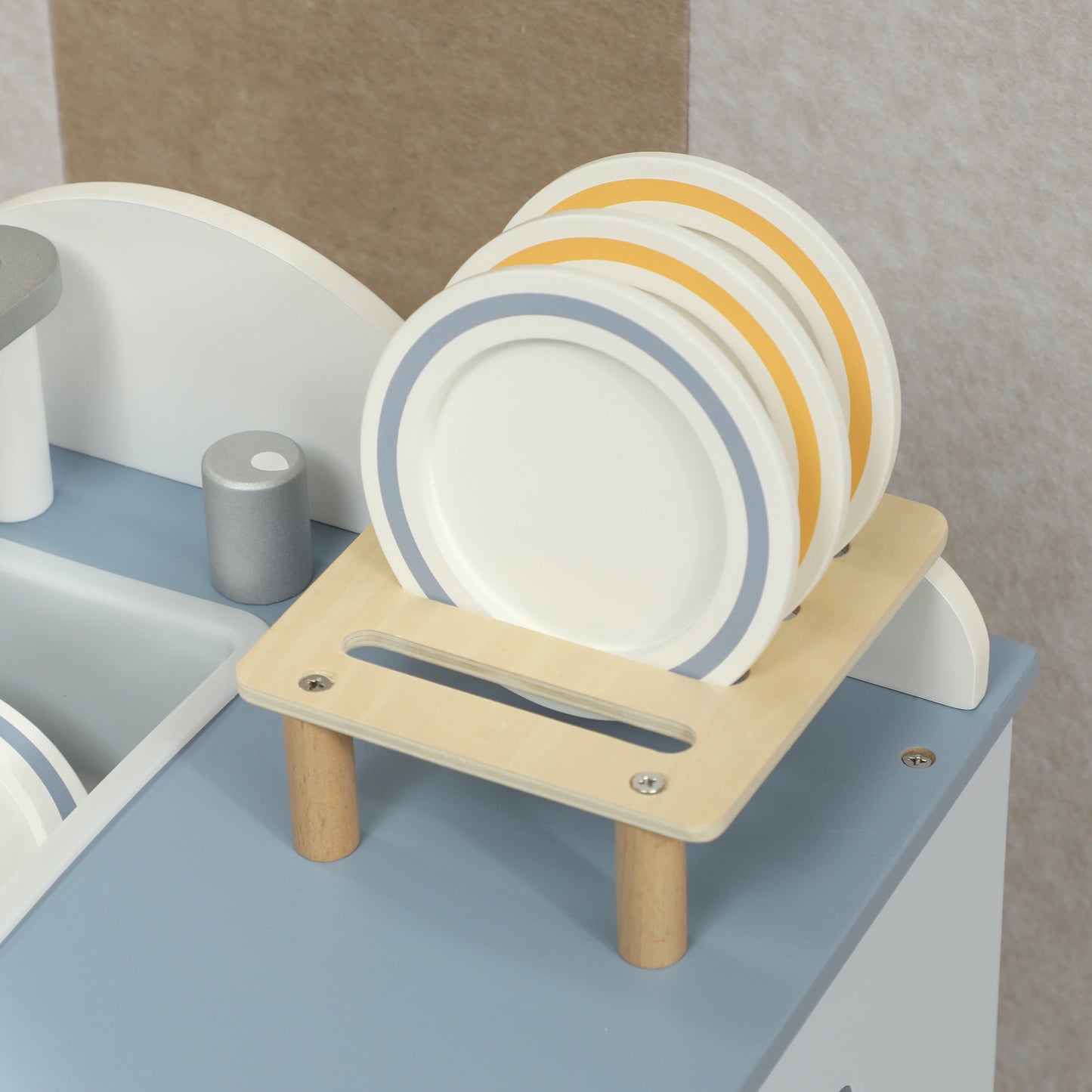 Wooden Dishwasher Playset, Kitchen Sink Toys with Faucet