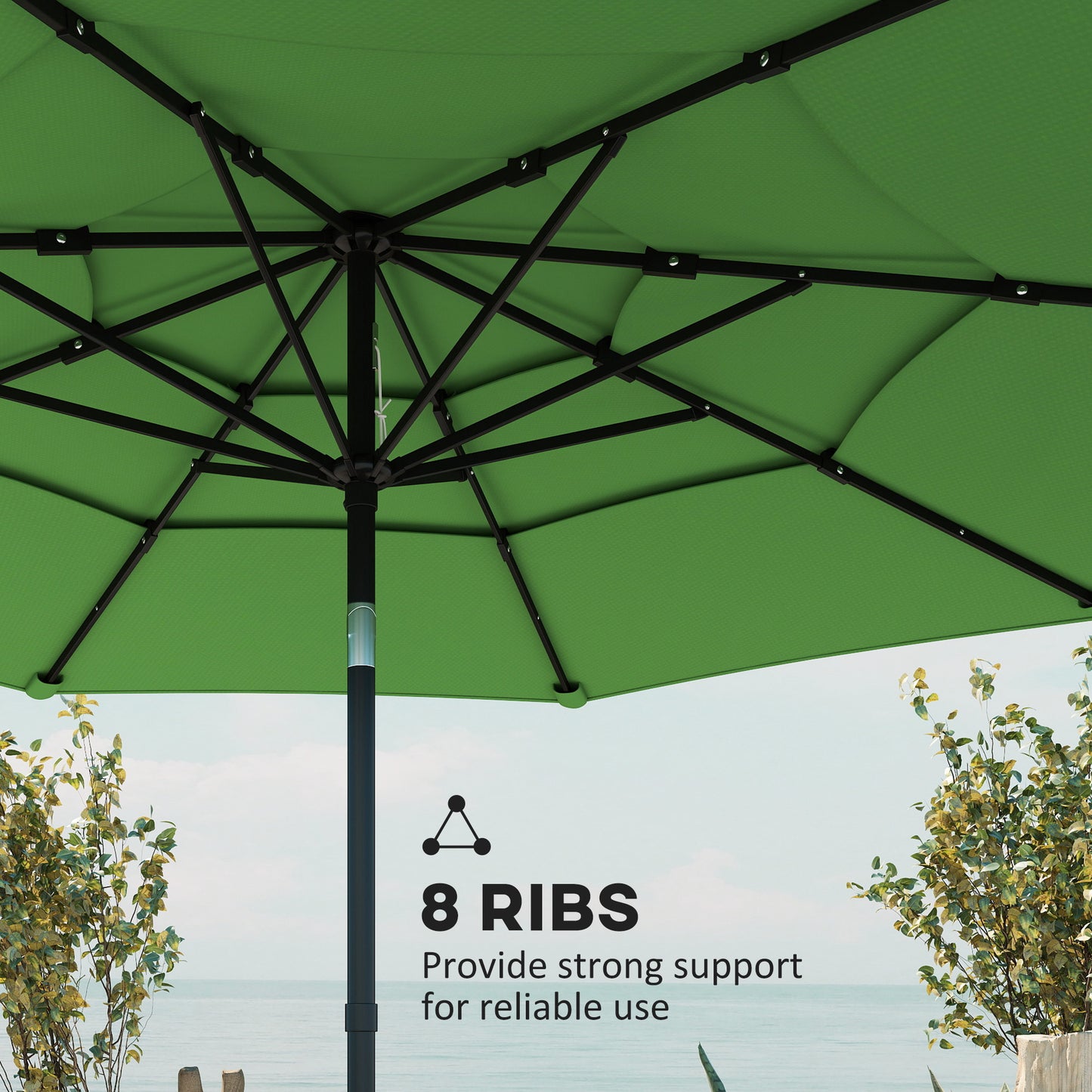 Garden Parasol, Parasol Umbrella with 3-tier Roof, Crank Handle