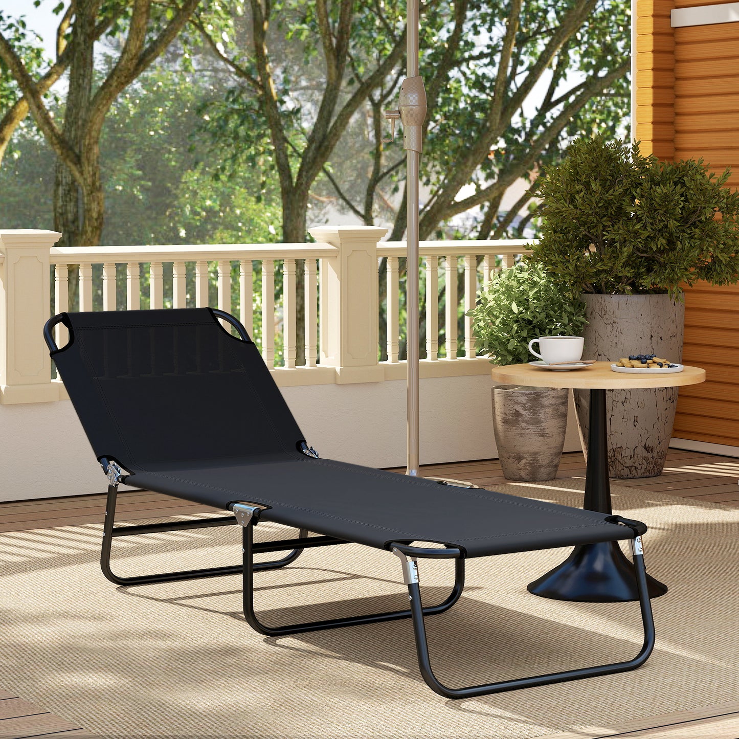 Foldable Sun Lounger with 5-Position Adjustable Backrest