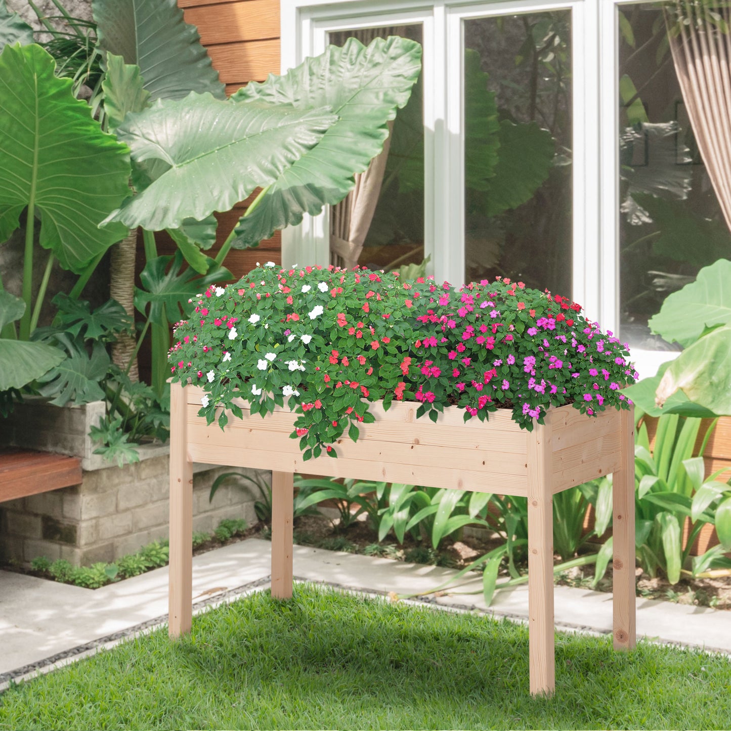 Garden Wooden Planters， Non-Woven Fabric, Rectangular Raised Bed