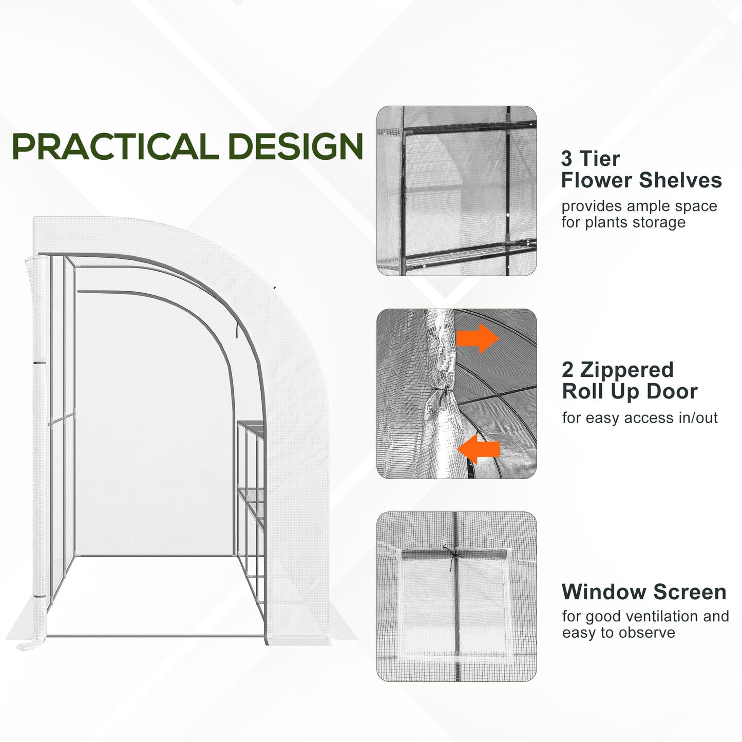Outdoor Walk-In Greenhouse, Plant Nursery with Zippered Doors