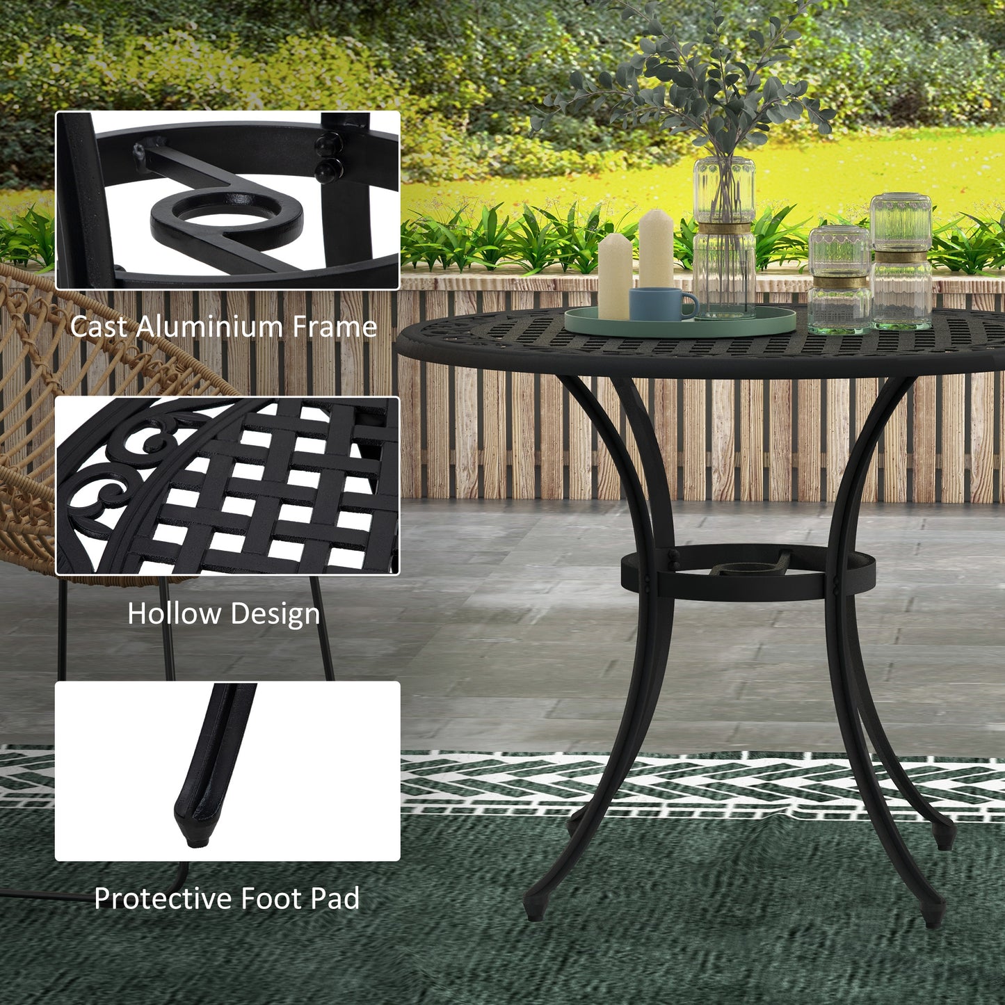 Φ90cm Four-Seated Round Aluminium Garden Table, with Parasol Hole