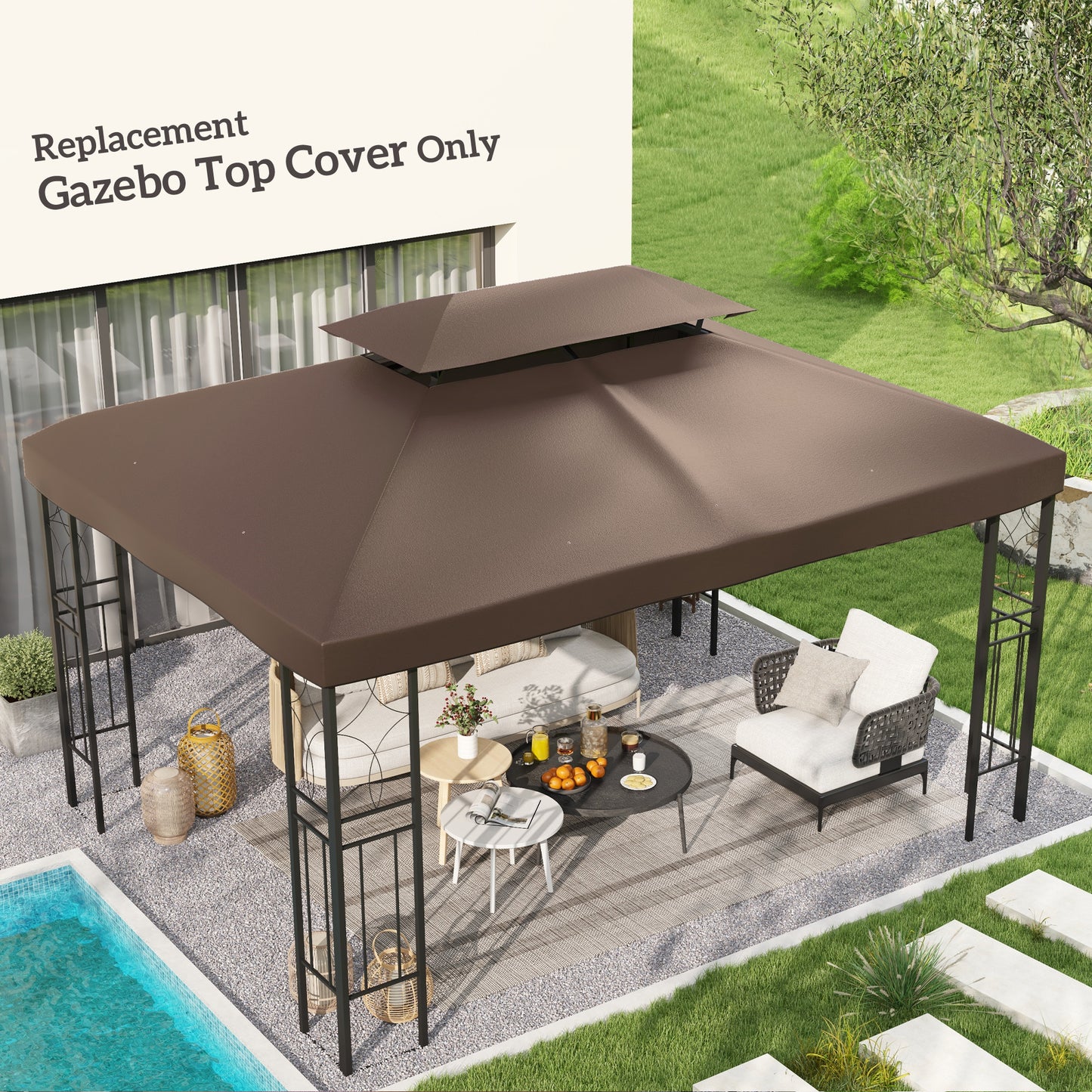 3x4m Gazebo Replacement Roof Canopy 2 Tier Top UV Cover Garden