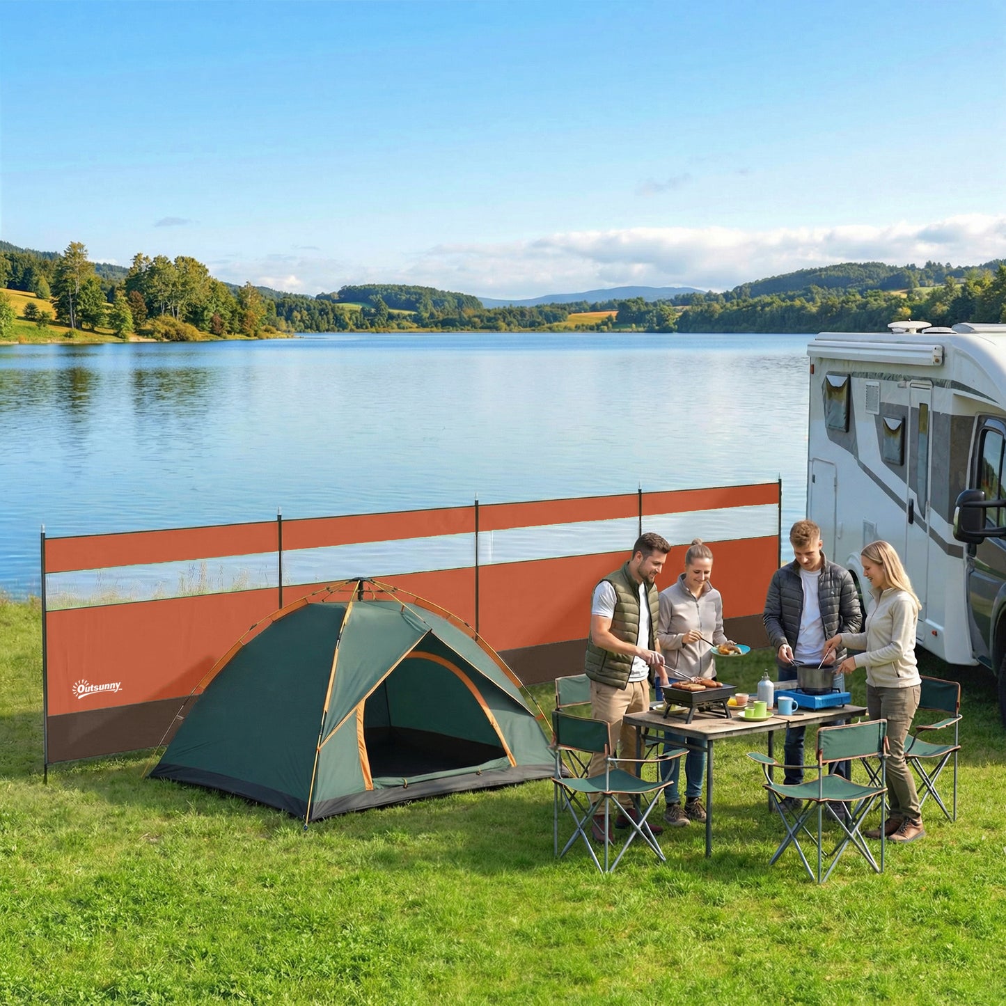 Camping Windbreaker with Clear Windows, Carry Bag and Steel Poles (1)
