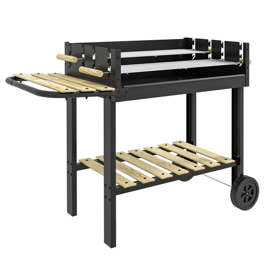 Charcoal BBQ Grill, Barbecue Trolley with Double Adjustable Grill