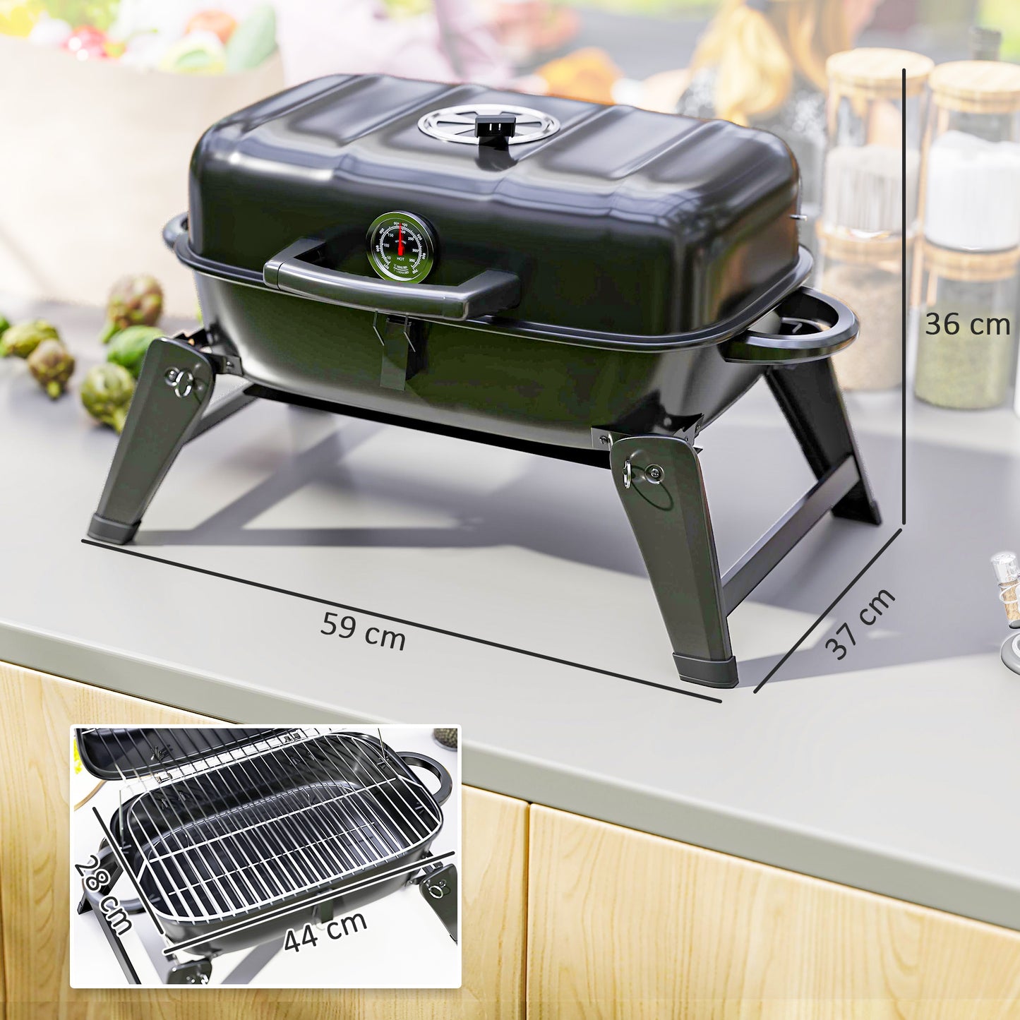 Charcoal Barbecue Grill Folding BBQ Grill with 1232 cm² Cooking Area