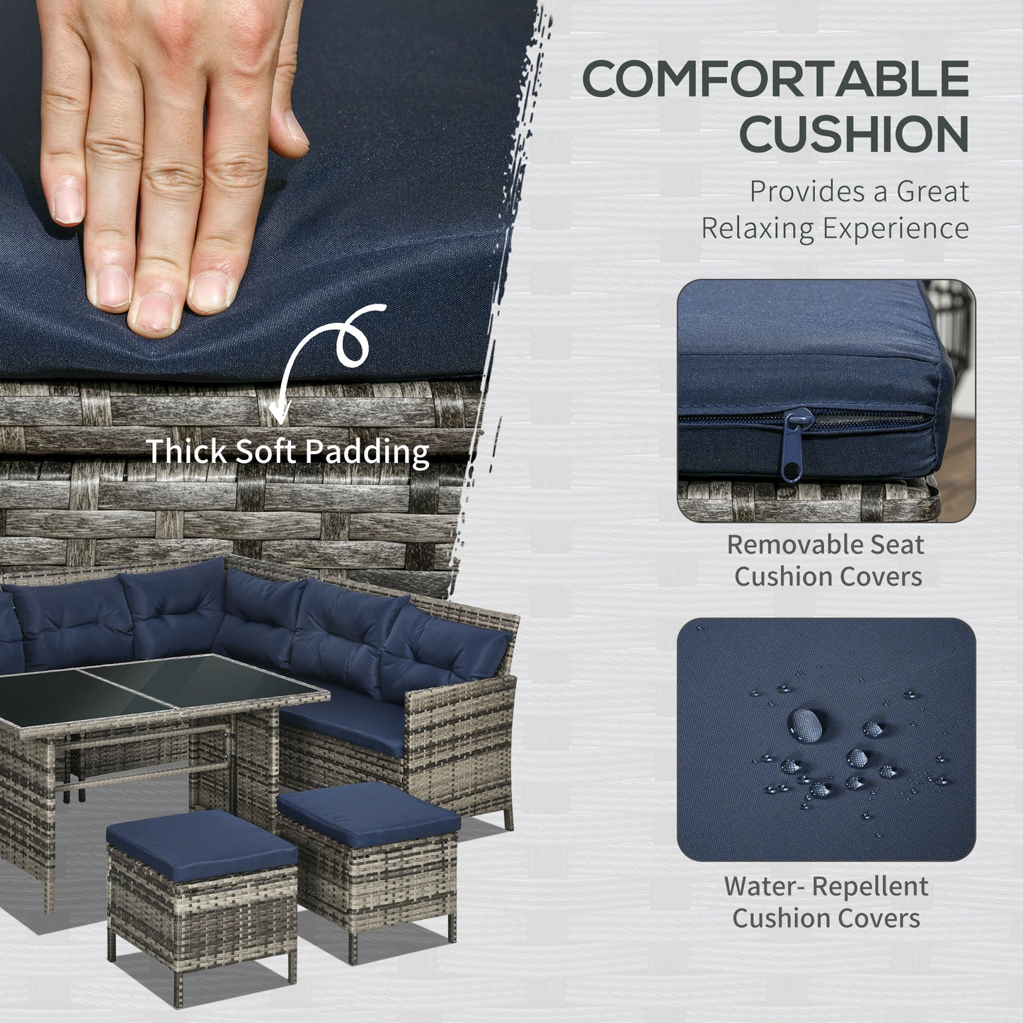 7-Seater Patio wicker Sofa Set Rattan Chair Furniture w/ Glass &