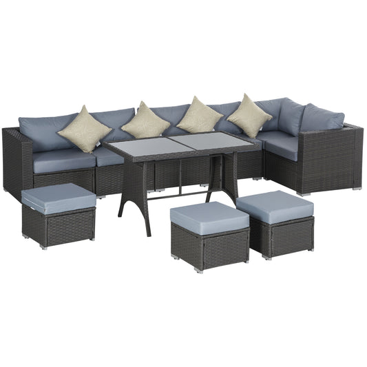 9-Seater Garden Rattan Furniture 10 Pcs Rattan Corner Dining Sofa
