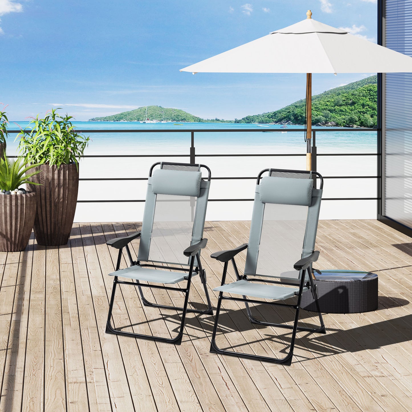 Set of 2 Portable Folding Recliner Outdoor Patio Adjustable Backrest