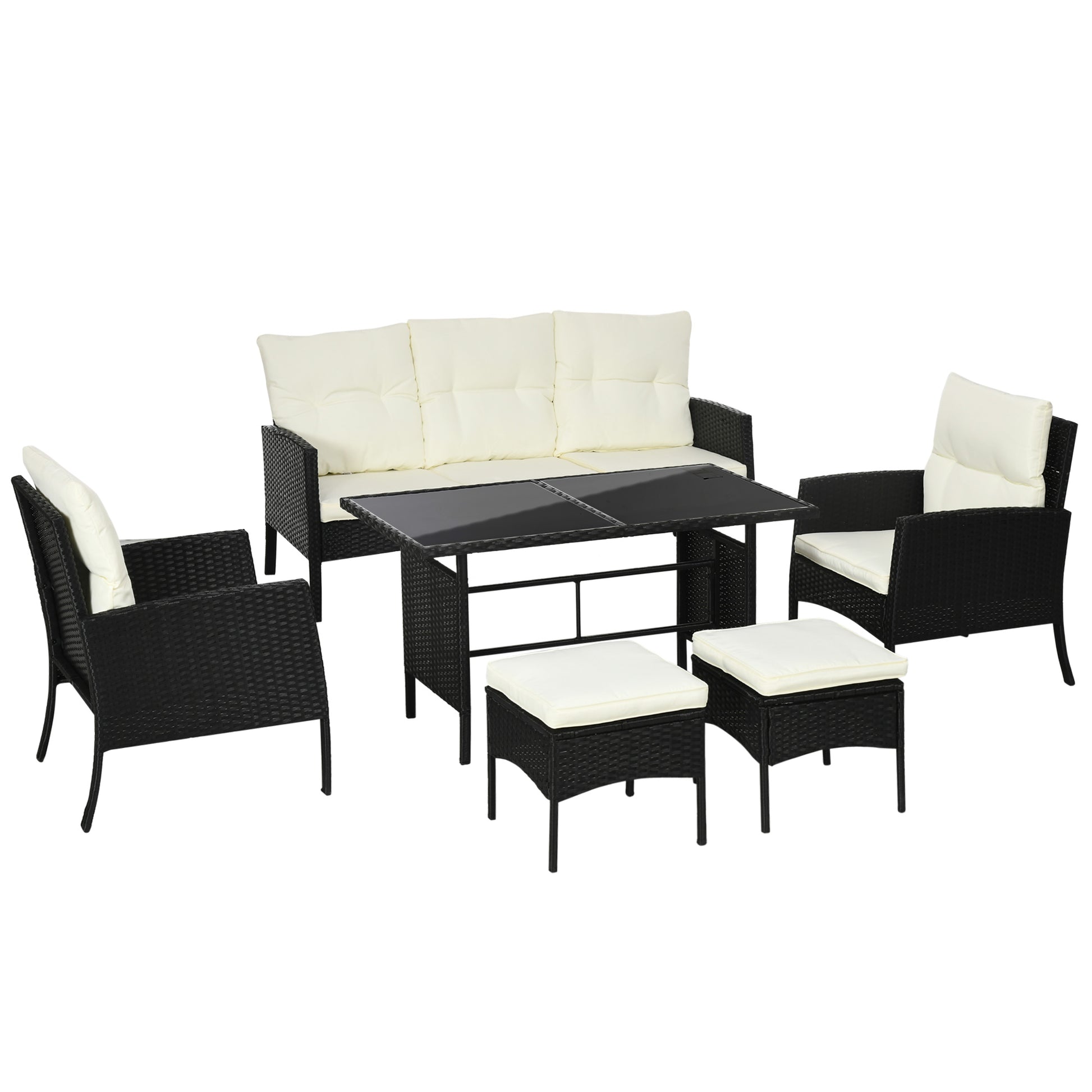 5 Seater Rattan Garden Furniture Set, 6 Piece Garden Sofa Set