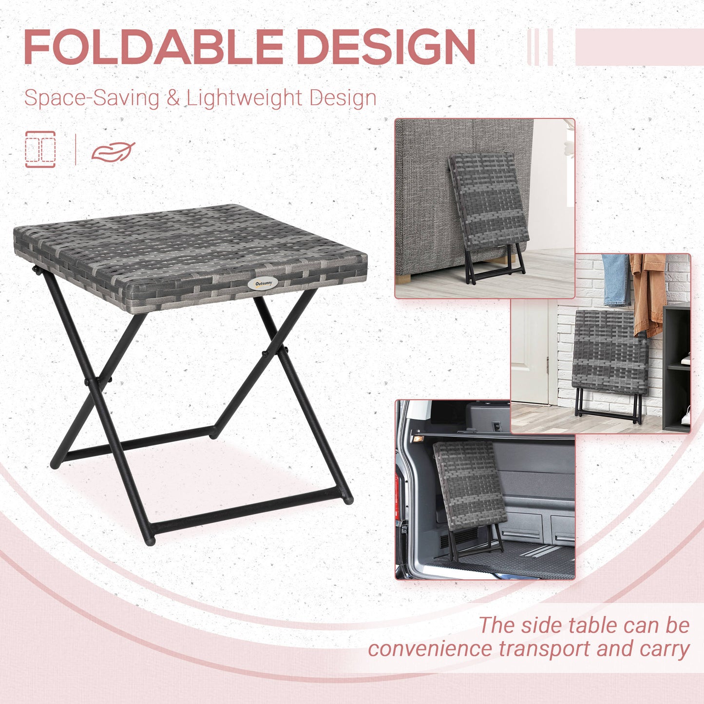 Square PE Wicker Rattan Folding Table