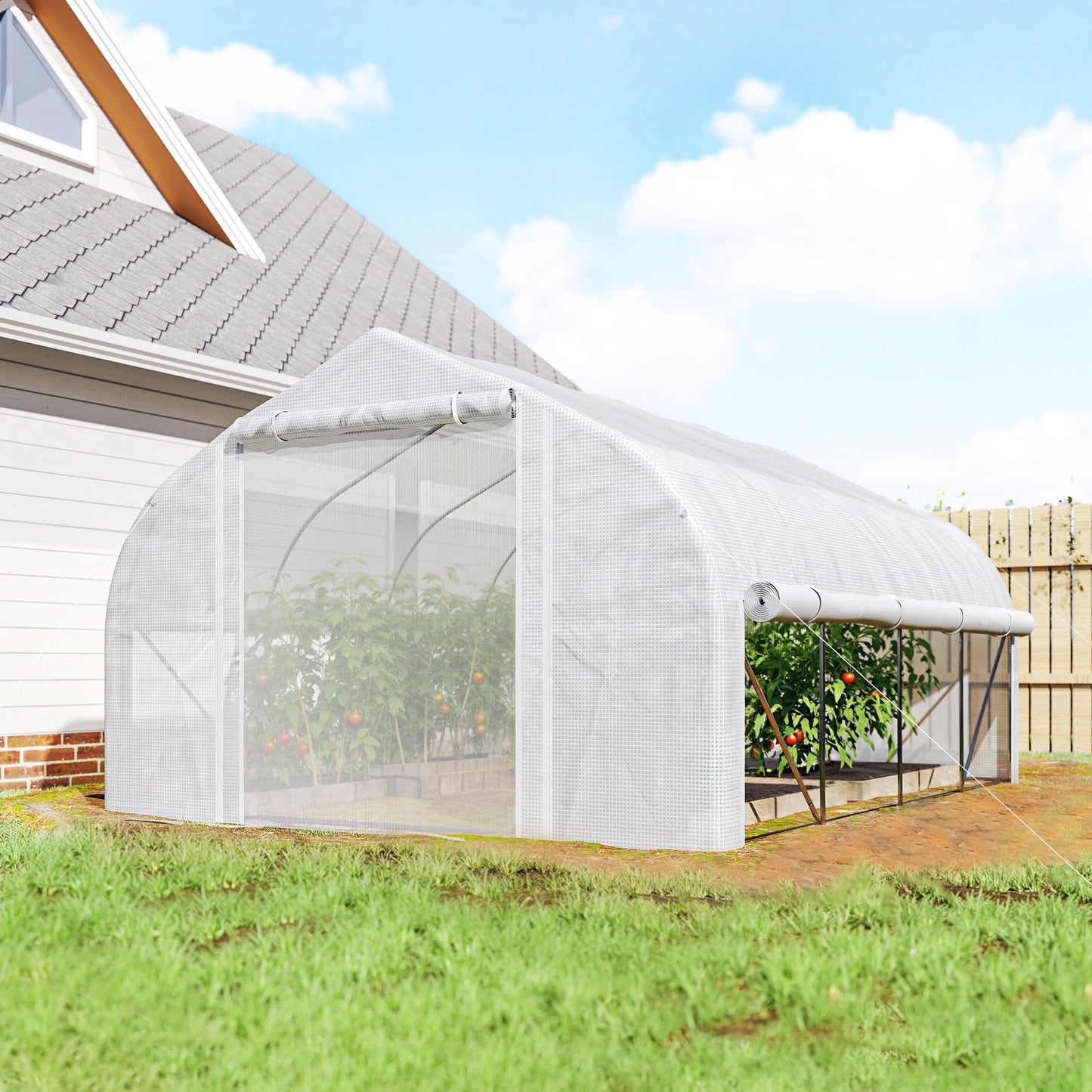 4 x 3(m) Walk-in Polytunnel Greenhouse, Zipped Roll Up Sidewalls