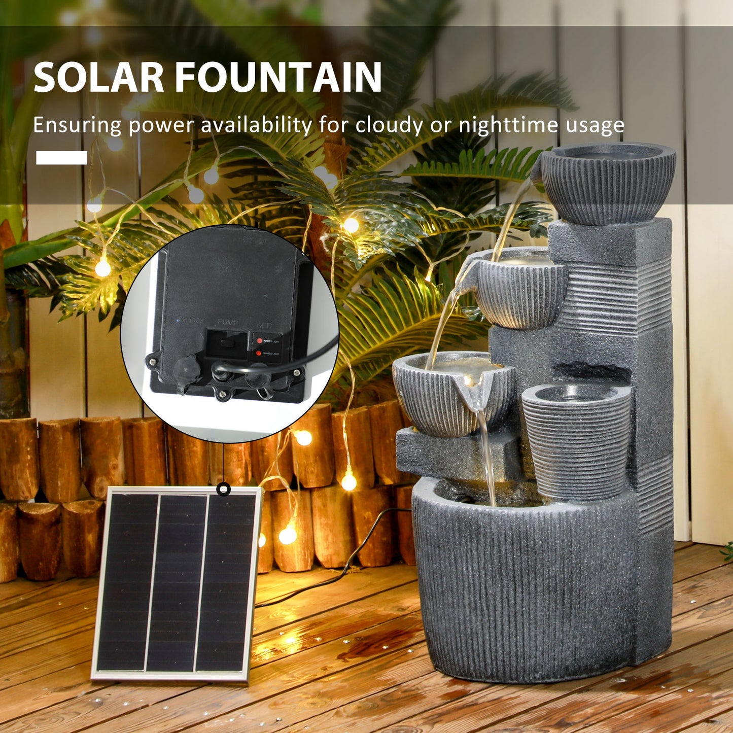 Solar Powered Outdoor Water Fountain