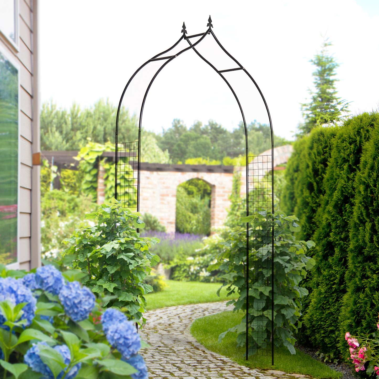 Vintage Style Steel Garden Patio Outdoor Arbor & Trellis Arch (1)