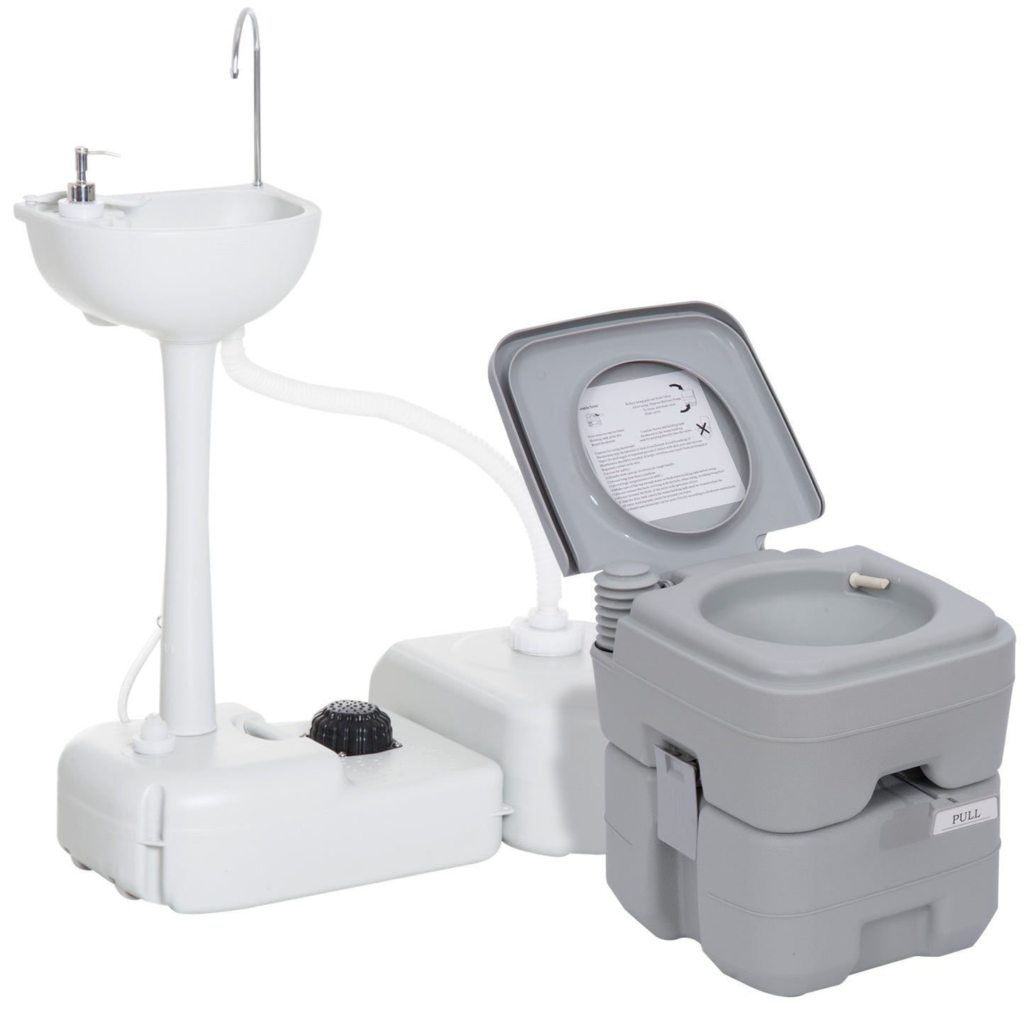 Portable Toilet and Camping Sink Set with Fresh and Waste Tank