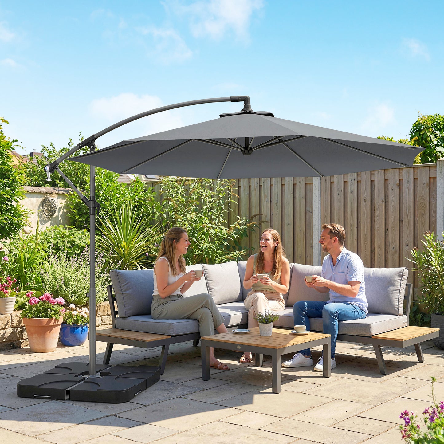 3m Overhanging Parasol, with Base, Weights and Cover