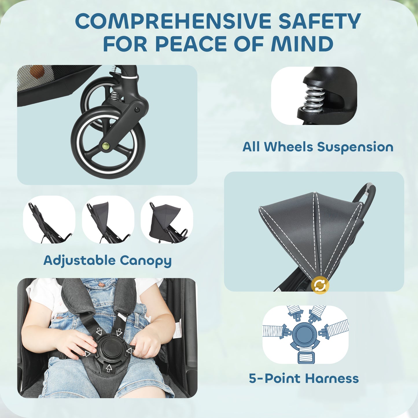 Travel Stroller, Lightweight Pushchair, Compact Buggy with Canopy