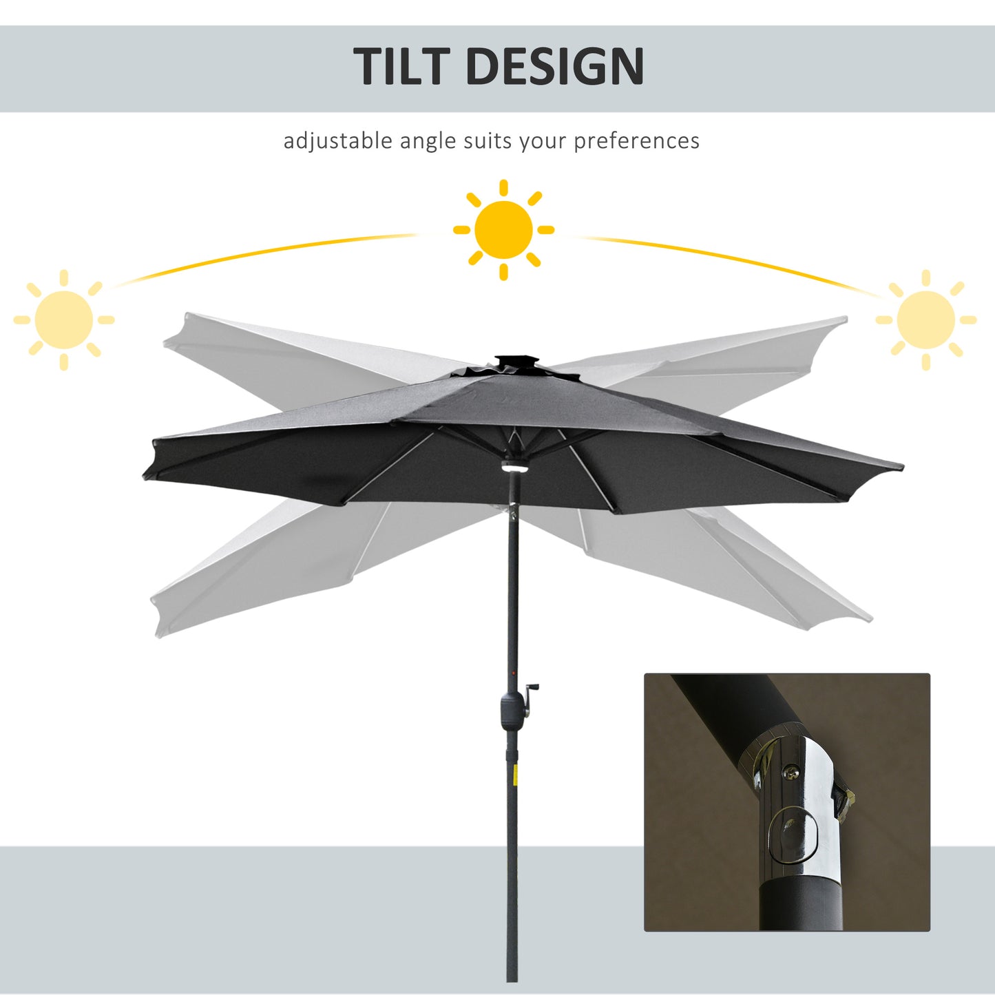 2.7m Garden Parasol Sun Umbrella w/ LED Solar Light Angled Canopy