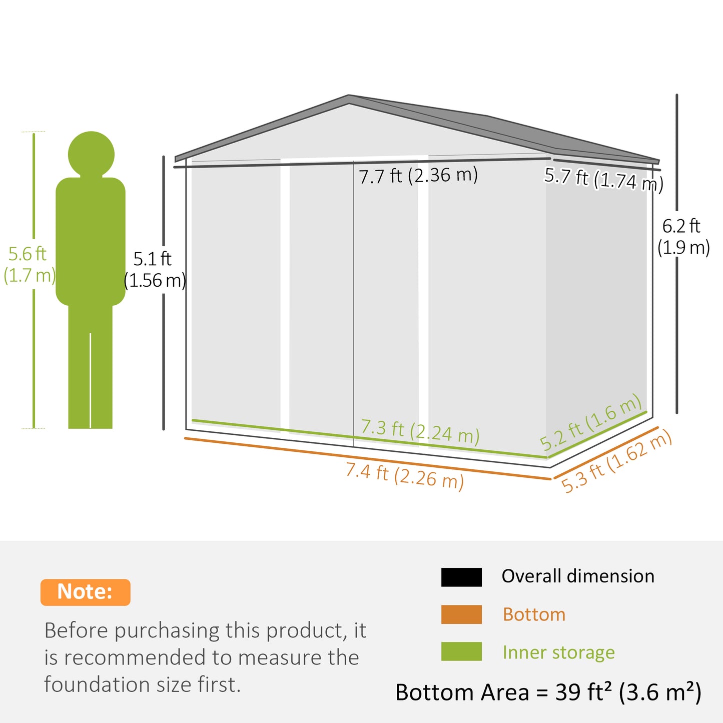 7.7 x 5.7ft Outdoor Garden Storage Shed