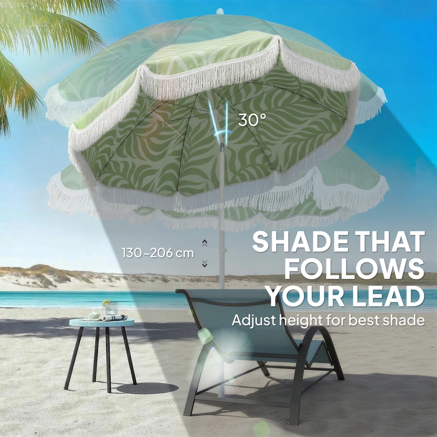 1.8 m Beach Umbrella Parasol with Sand Anchor