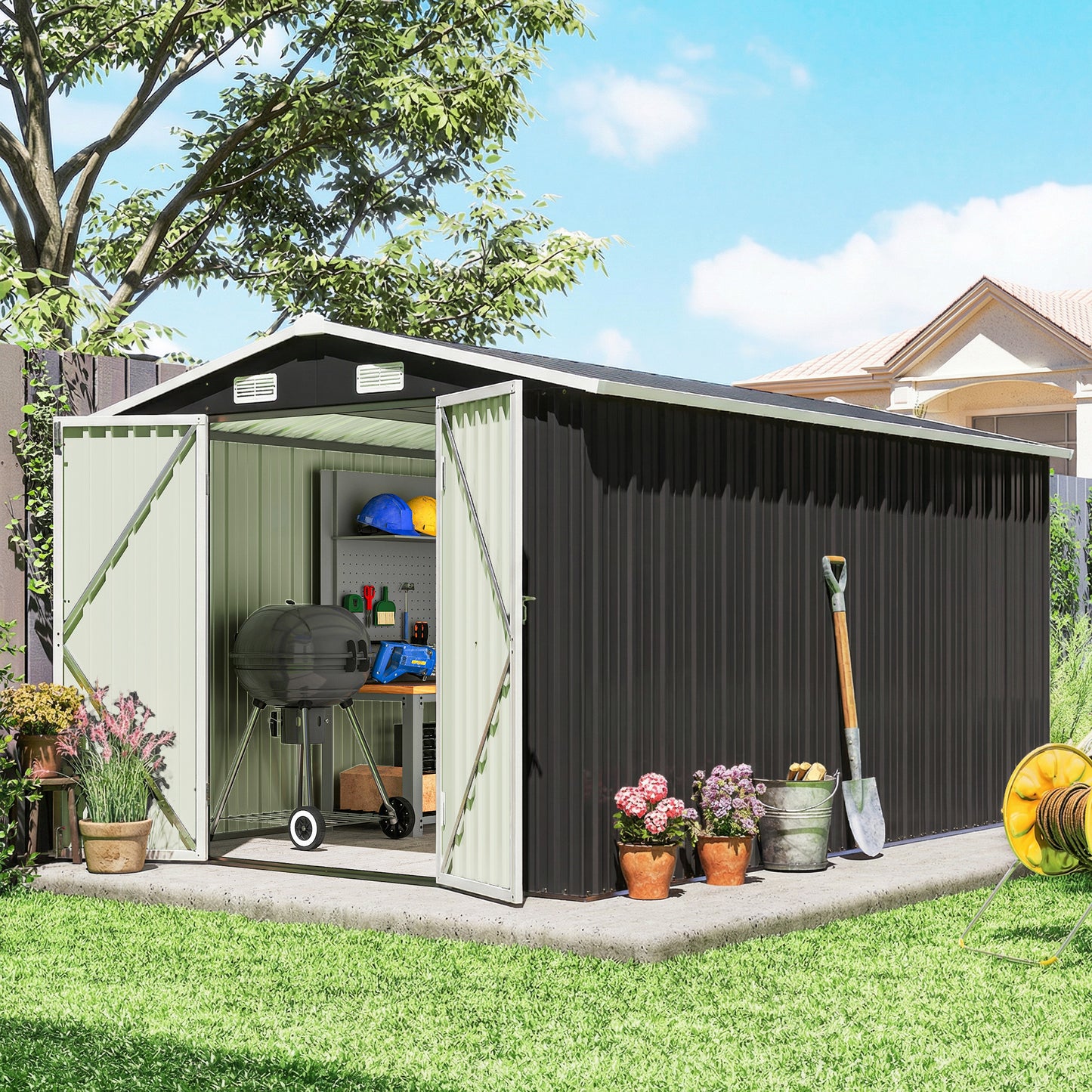 12 x 8 ft Garden Shed, Outdoor Storage Shed with 4 Vents