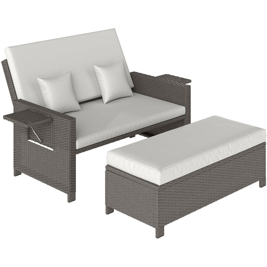 Rattan Day Bed, with Footstool
