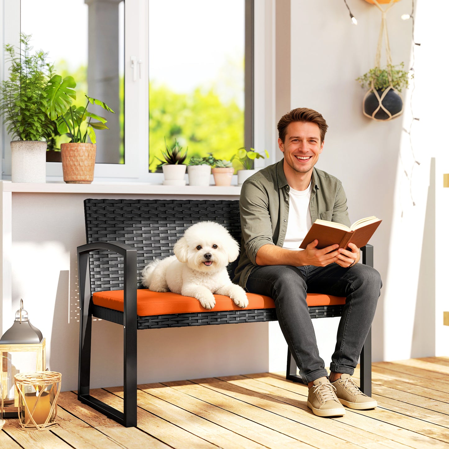 Two-Seater Rattan Garden Bench