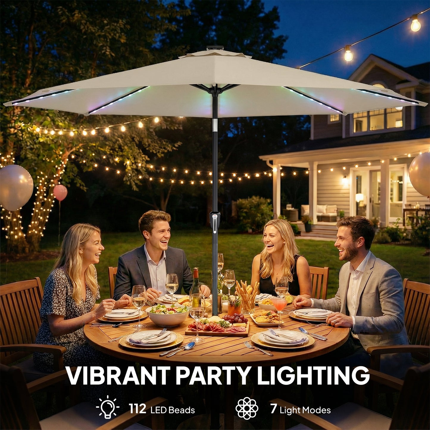3 m Garden Parasol Umbrella with 112 Solar Powered LED Lights