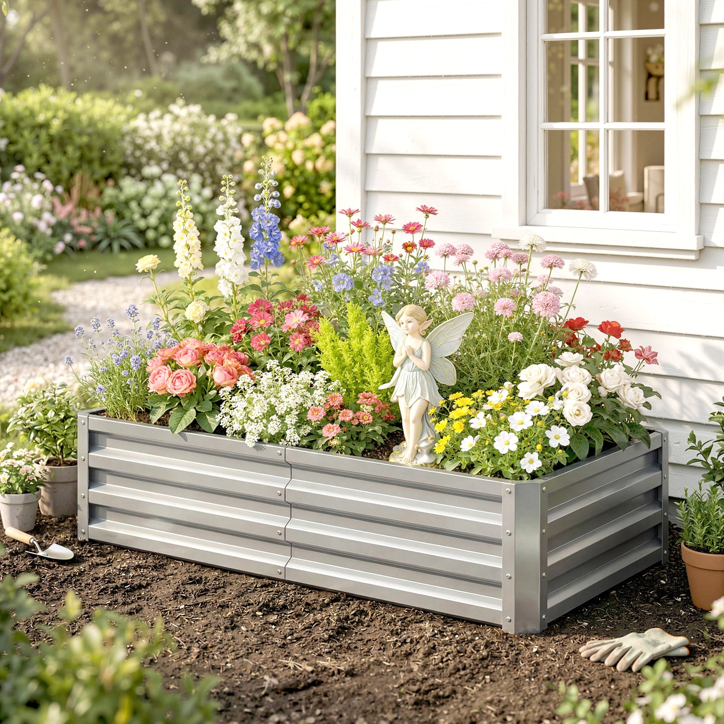 Raised Beds for Garden, Galvanized Outdoor Planters