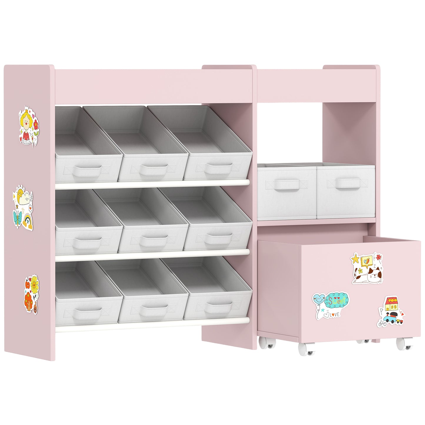 Kids Toy Storage Unit with 11 Bins, Cabinet, Top Shelves, 3 Stickers