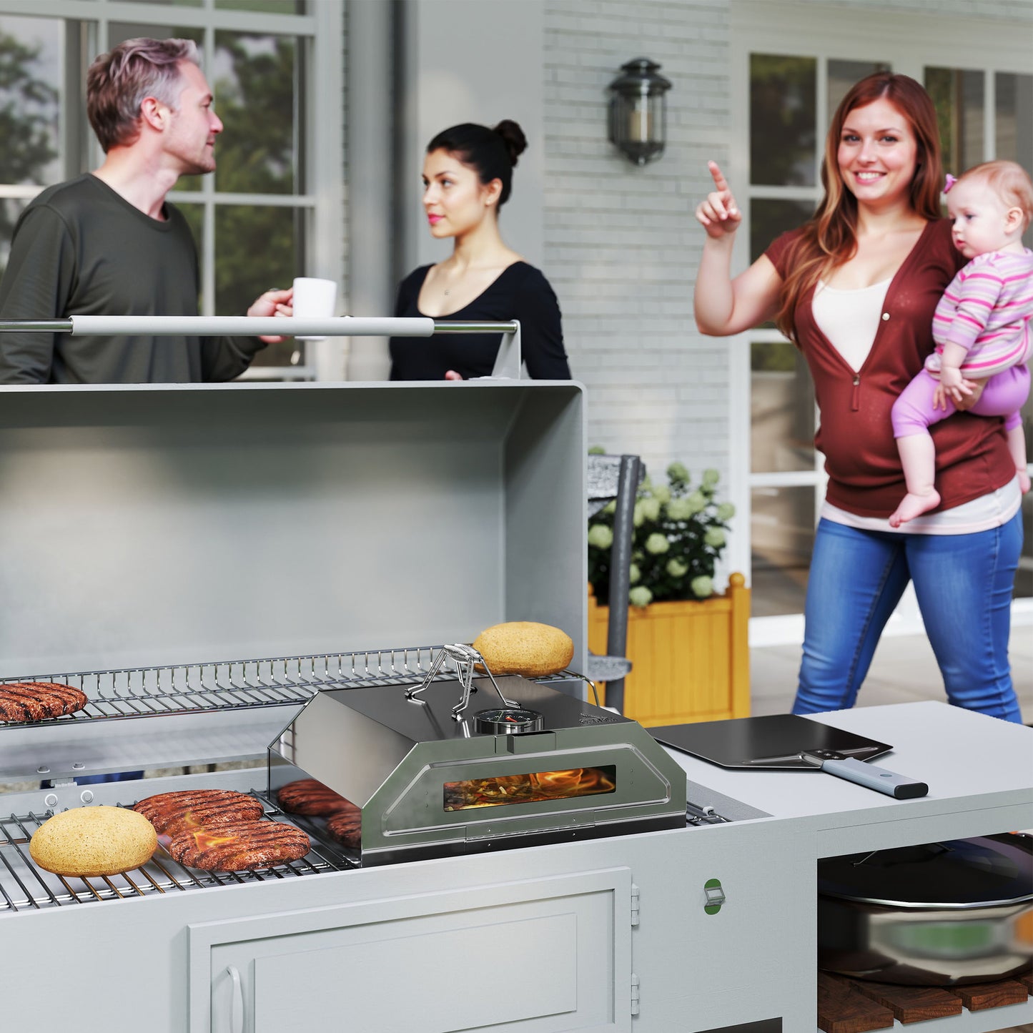 8 in Portable Stainless Steel BBQ Grill Top Pizza Oven