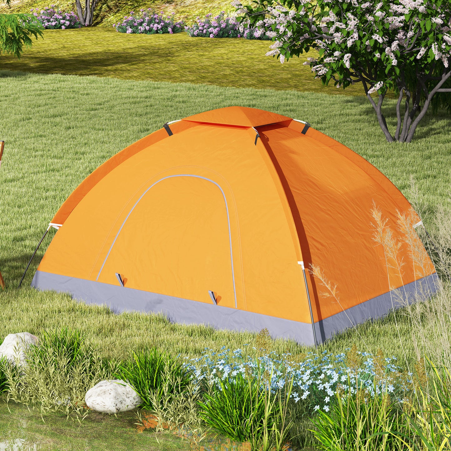 2 Person Camping Tent, Dome Tent with Zipped Doors, Storage Pocket