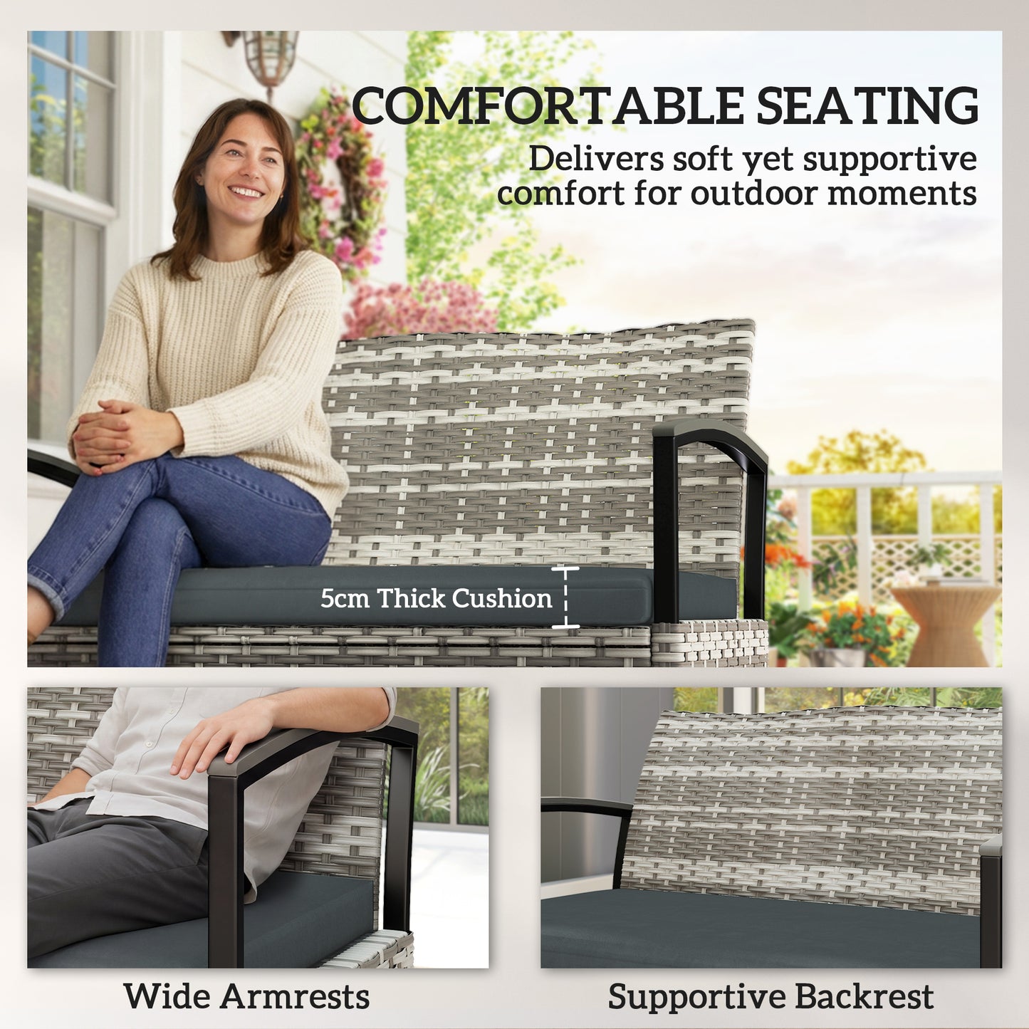 125L Garden Storage Bench, 2 Seater PE Rattan Outdoor Bench Storage