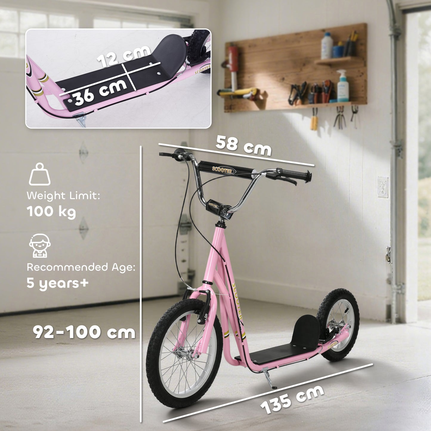 Kids Scooter, Teen Kick Scooter with Rubber Wheels, 16" Front Wheel