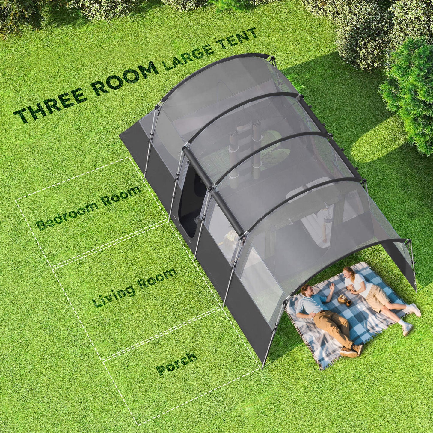 8-Person Camping Tent, Waterproof Family Tent, Tunnel Design