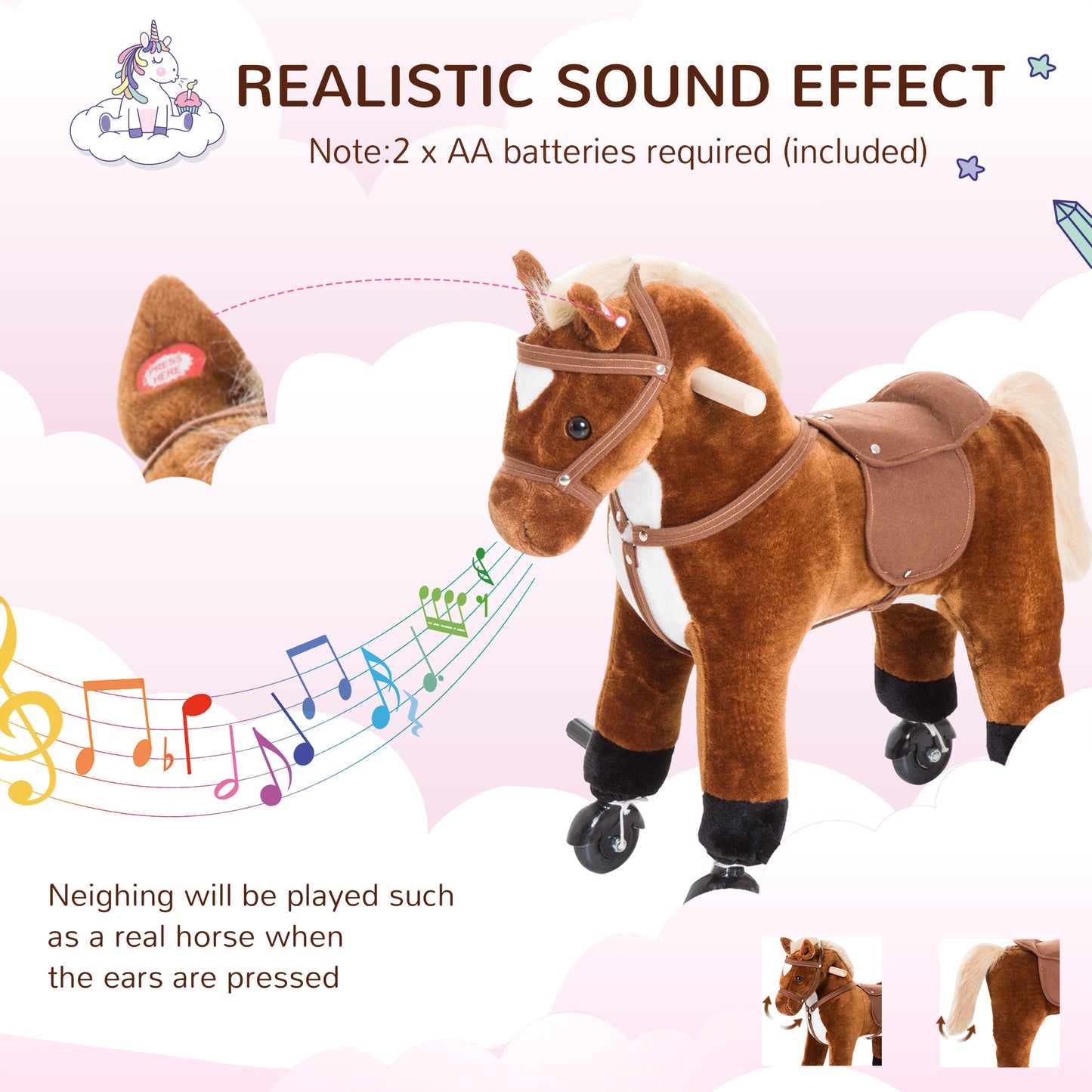 Rocking Horse Kids Ride on Walking Horse Animal Pony Wheeled Riding