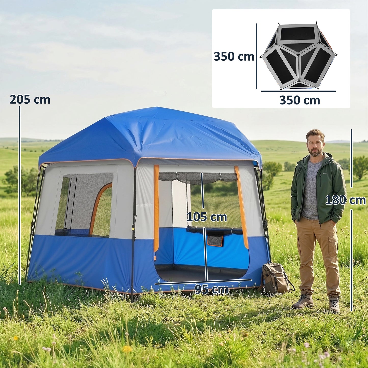 Cabin Tent Easy Setup 3000mm Waterproof Camping Tent 4 Person