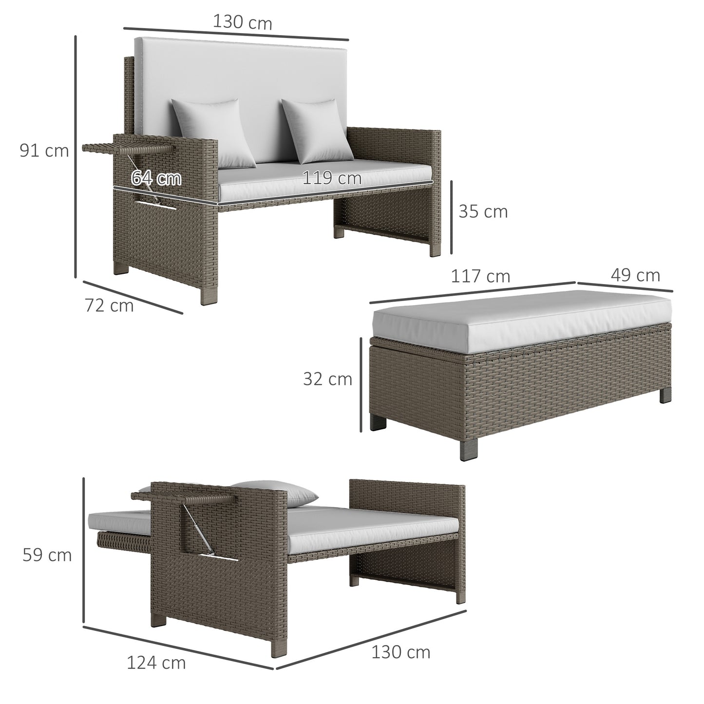 Rattan Day Bed, with Footstool