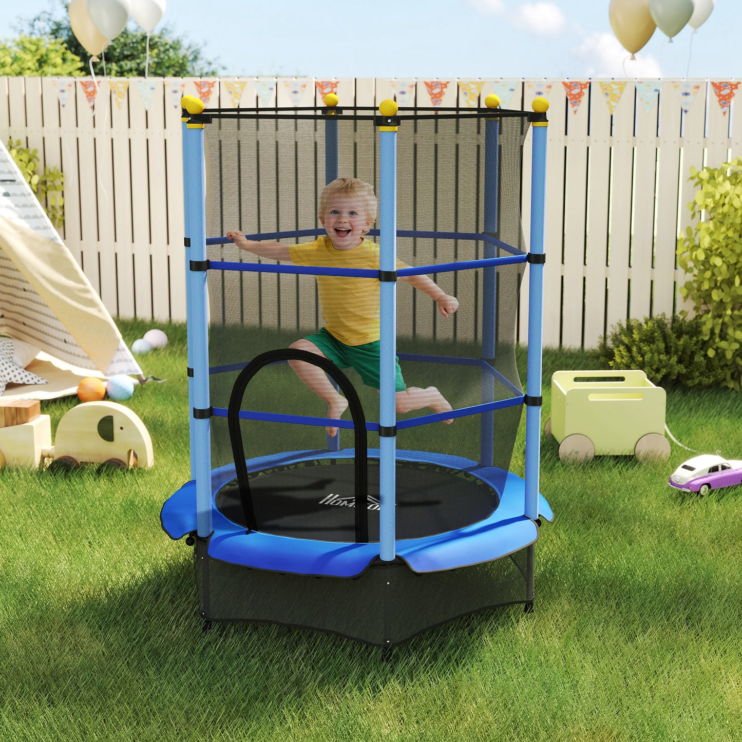 4.6FT/55" Kids Trampoline with Enclosure Net, Outdoor Indoor Use