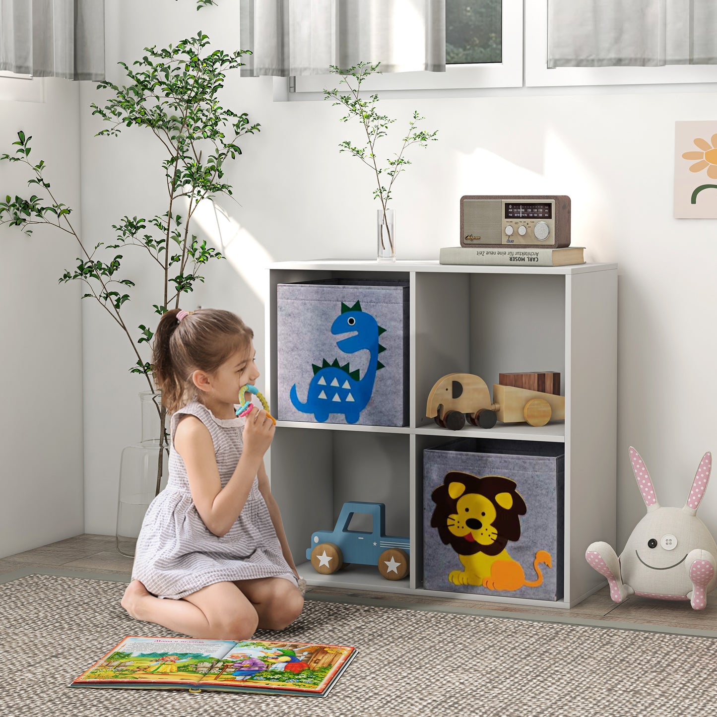 Kids Toy Box with Two Non-Woven Fabric Drawers, 61.8 x 29.9 x 61.8cm