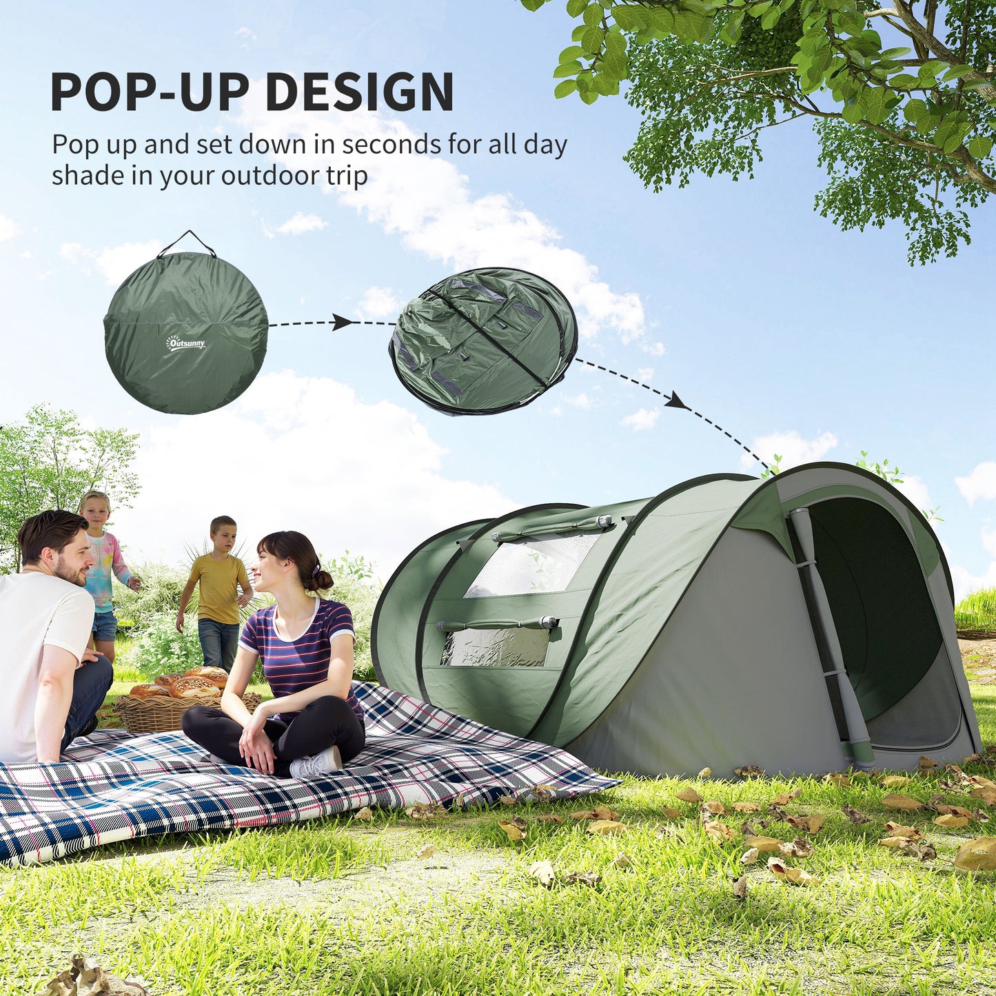 4 Person Pop-up Camping Tent Family Tent with Ground Sheet