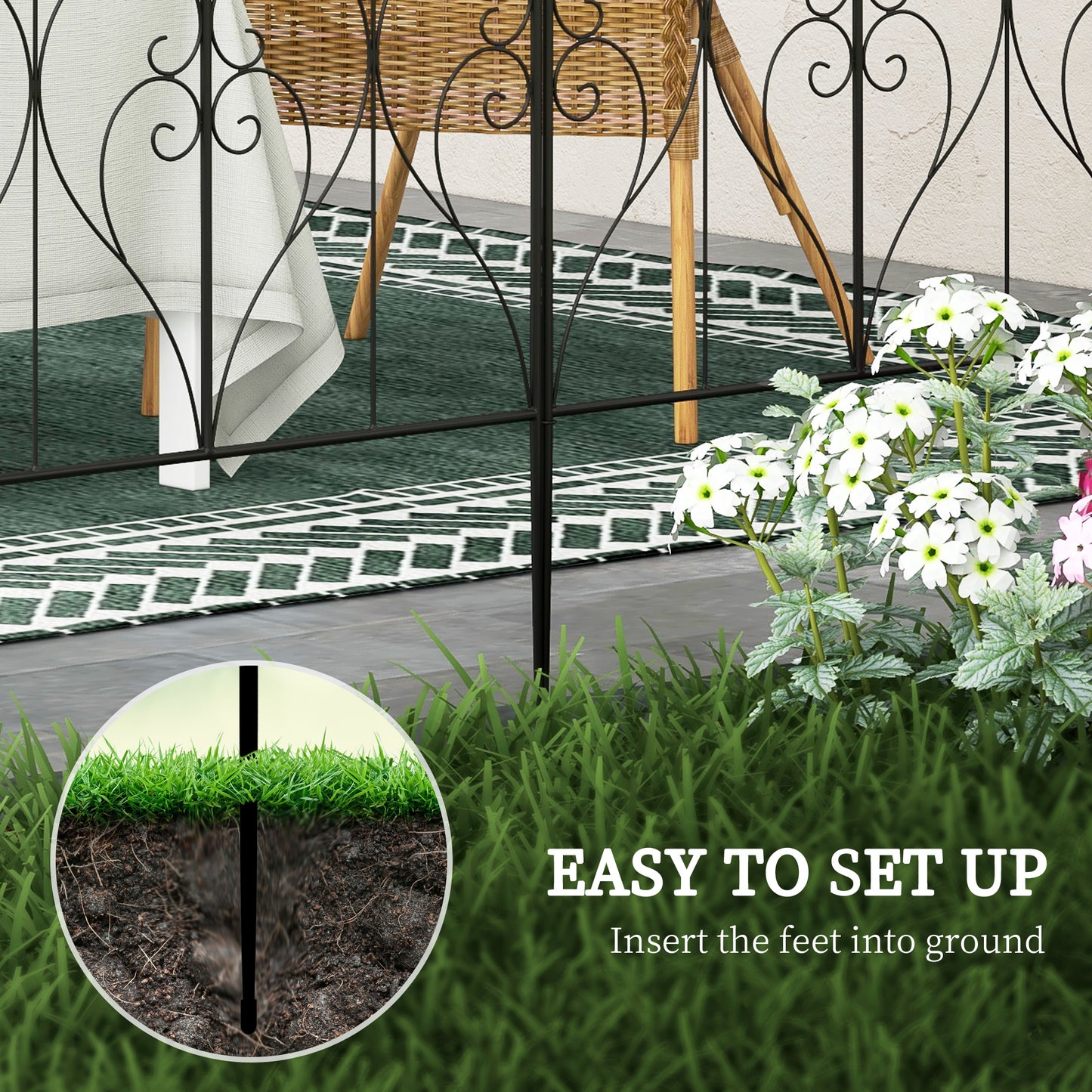 Set of Five Decorative Heart Metal Fence Panels