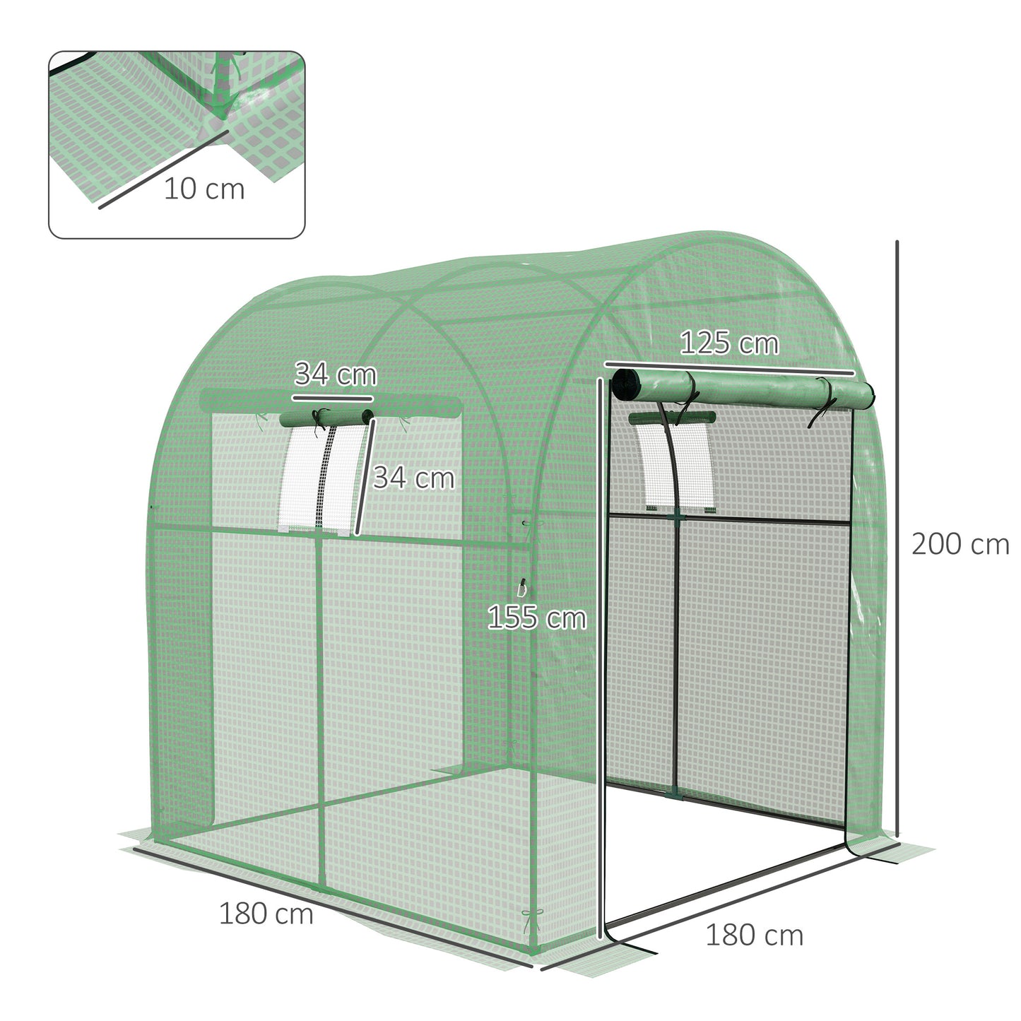 180 x 180cm Walk-In Polytunnel Greenhouse
