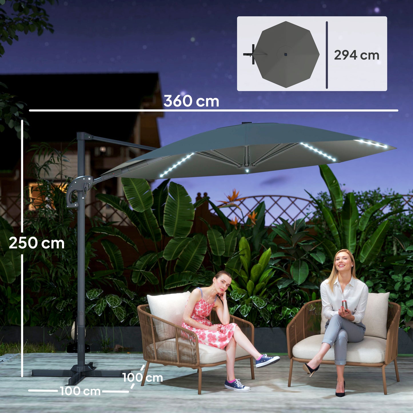 3(m) Cantilever Garden Parasol with Solar Powered Lights